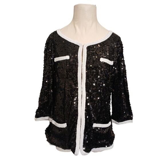 IMAN Global Chic Rock The Runway Sensational Sequin Blazer Jacket Sz Large Black